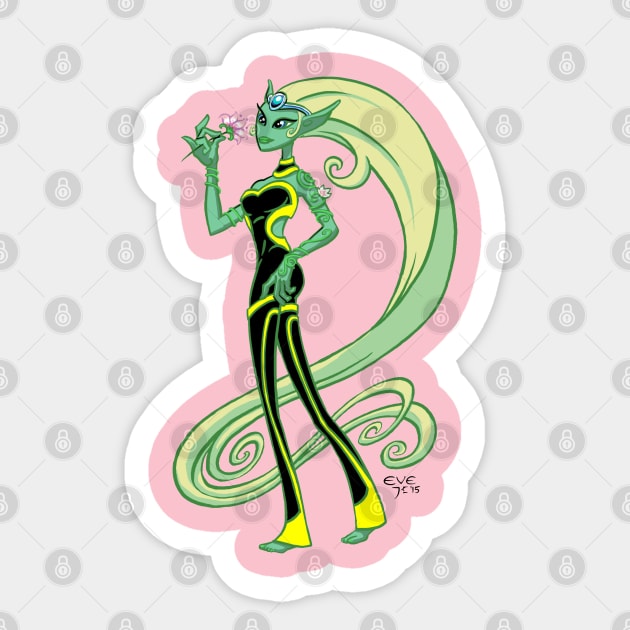 Eve Galactic Flower Maiden Sticker by John Kelly